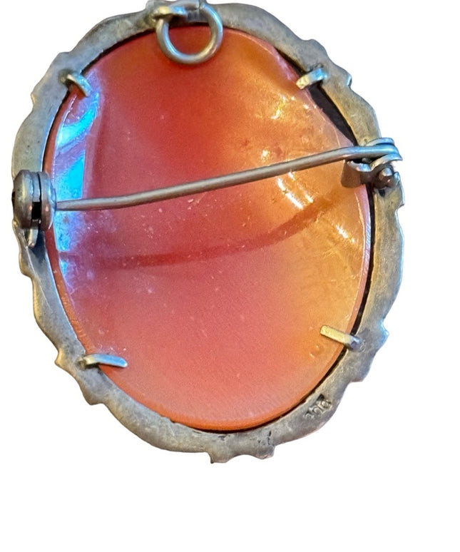 Vintage 800 Silver Carved shell Cameo prndant brooch