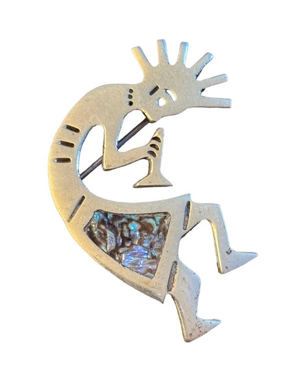 Vintage Kokopelli Flute Player Sterling Silver Brooch HopI Mexico Alpaca
