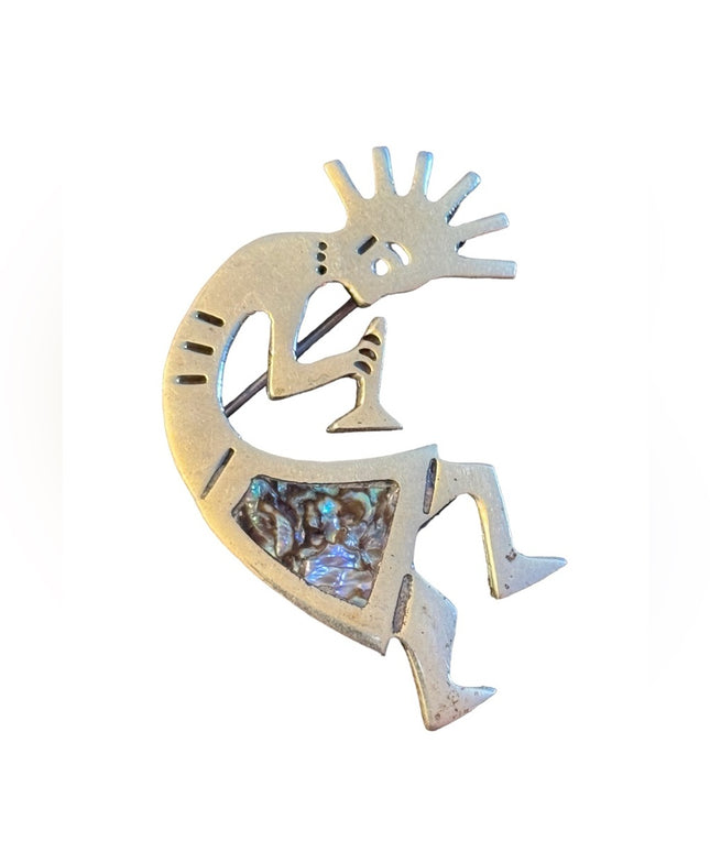 Vintage Kokopelli Flute Player Sterling Silver Brooch HopI Mexico Alpaca