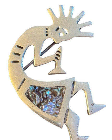 Vintage Kokopelli Flute Player Sterling Silver Brooch HopI Mexico Alpaca