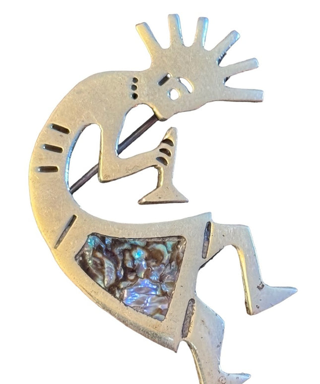Vintage Kokopelli Flute Player Sterling Silver Brooch HopI Mexico Alpaca