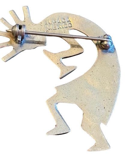 Vintage Kokopelli Flute Player Sterling Silver Brooch HopI Mexico Alpaca
