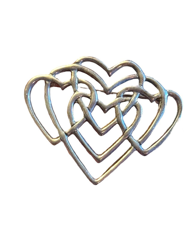intage sterling silver H&H Tripe heart fancy brooch
