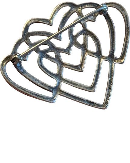 intage sterling silver H&H Tripe heart fancy brooch
