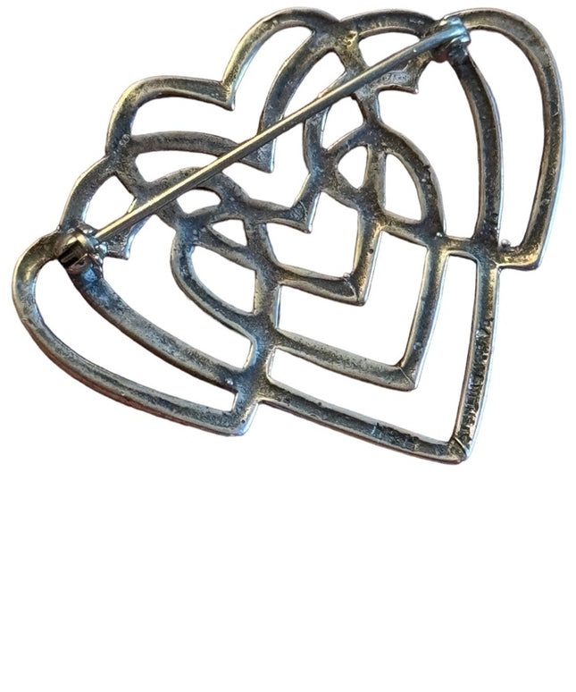 intage sterling silver H&H Tripe heart fancy brooch