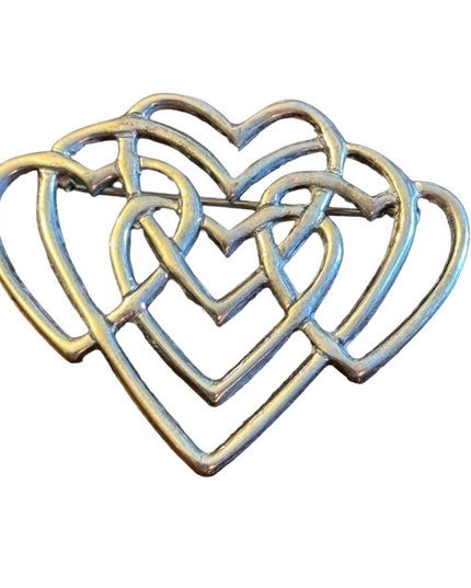 intage sterling silver H&H Tripe heart fancy brooch
