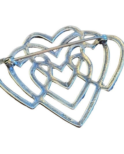 intage sterling silver H&H Tripe heart fancy brooch