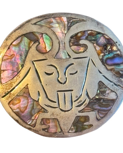 Vintage sterling silver 925 Taxco Mexico Abalone brooch pendant Aztac Warrior
