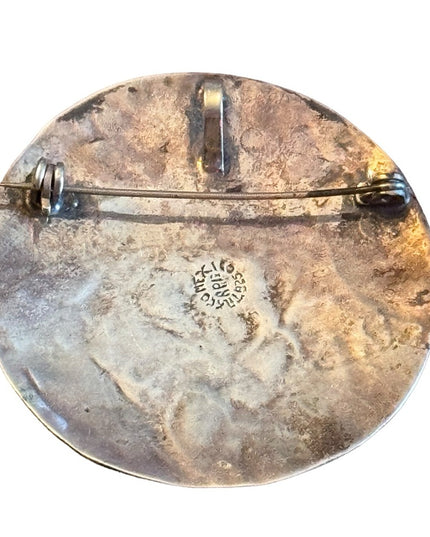Vintage sterling silver 925 Taxco Mexico Abalone brooch pendant Aztac Warrior