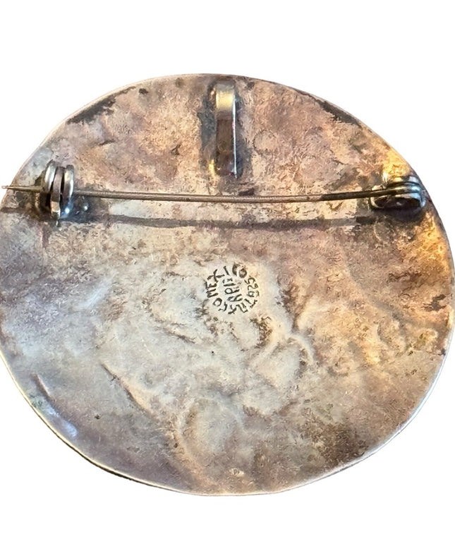 Vintage sterling silver 925 Taxco Mexico Abalone brooch pendant Aztac Warrior