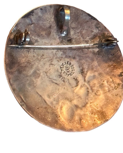 Vintage sterling silver 925 Taxco Mexico Abalone brooch pendant Aztac Warrior