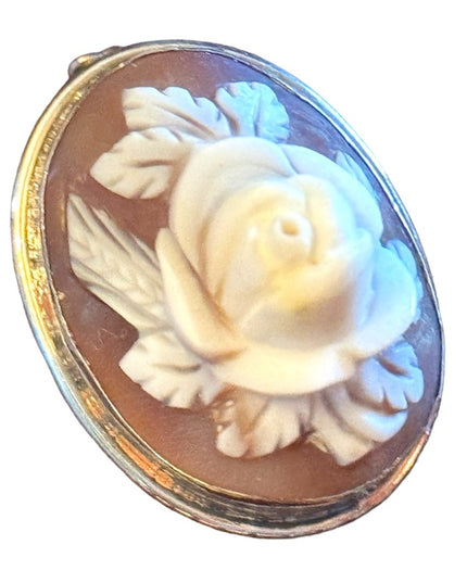 Vintage silver 800 Flower carved shell cameo brooch pendant