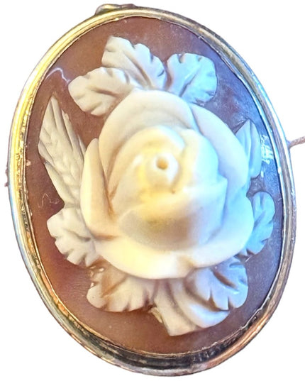 Vintage silver 800 Flower carved shell cameo brooch pendant