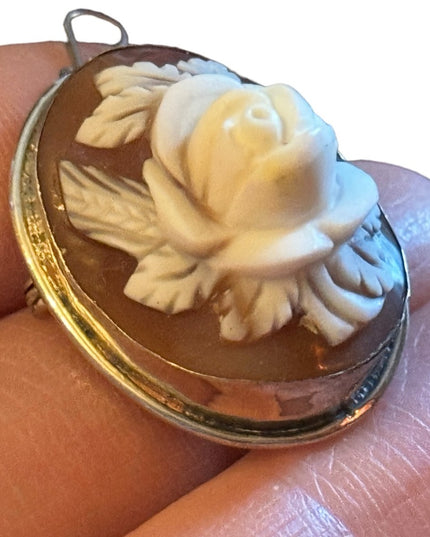 Vintage silver 800 Flower carved shell cameo brooch pendant