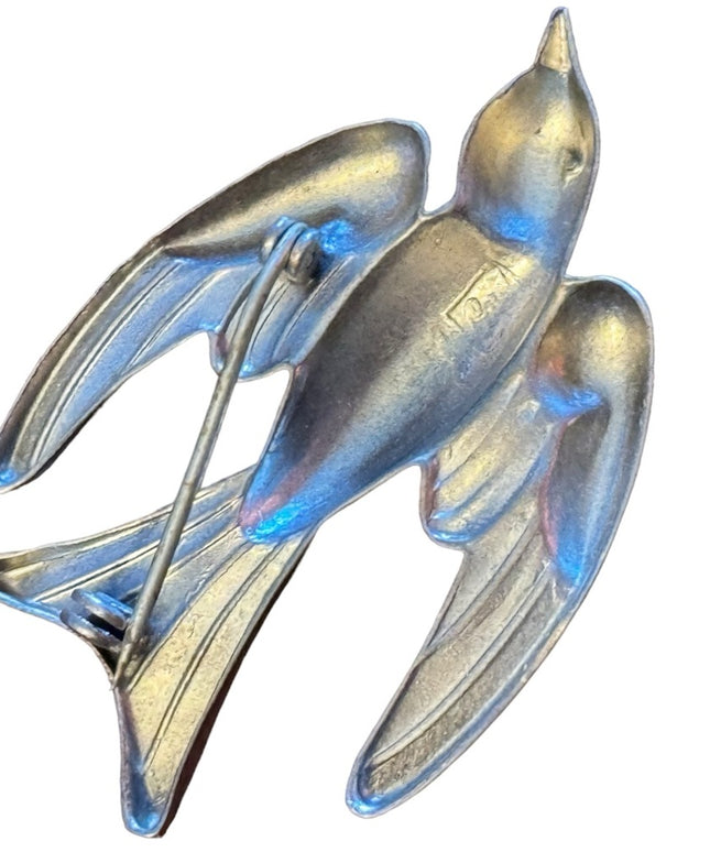 Vintage CORO silver bird brooch antiqueing