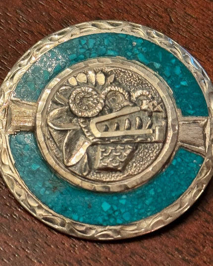 Vintage sterling silver 925 TAXCO Turquoise Aztec Mayan Mexico pendant brooch