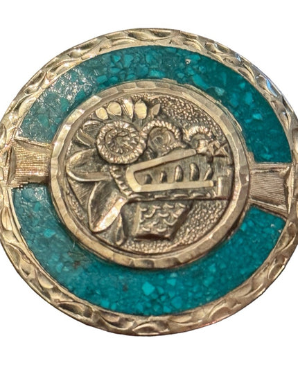 Vintage sterling silver 925 TAXCO Turquoise Aztec Mayan Mexico pendant brooch