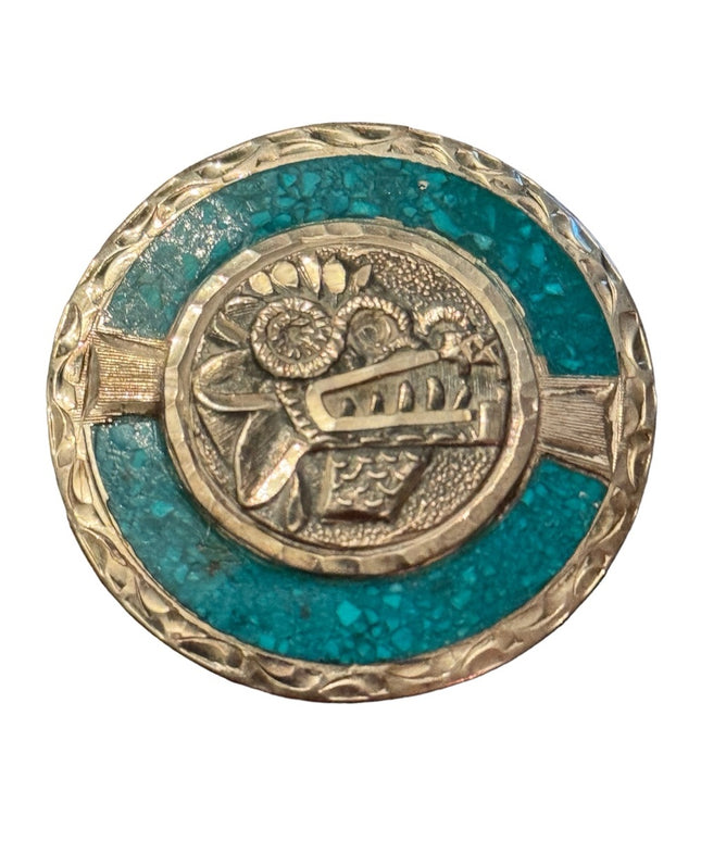 Vintage sterling silver 925 TAXCO Turquoise Aztec Mayan Mexico pendant brooch