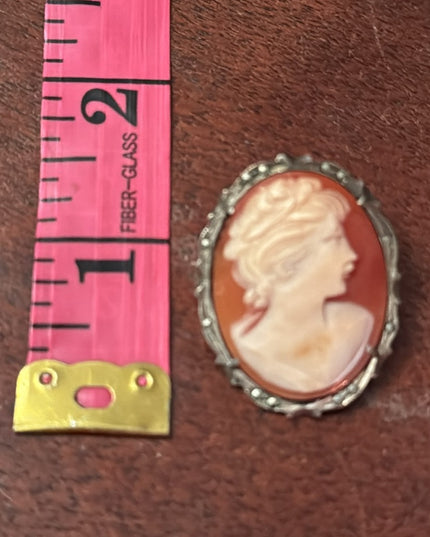 Vintage 800 Silver Carved shell Cameo prndant brooch