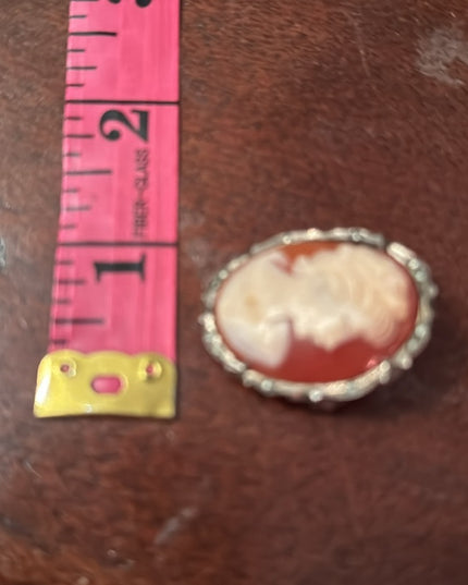 Vintage 800 Silver Carved shell Cameo prndant brooch