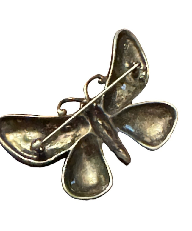 Vintage large Sterling silver 925 antiqued ornate Marcasite butterfly brooch