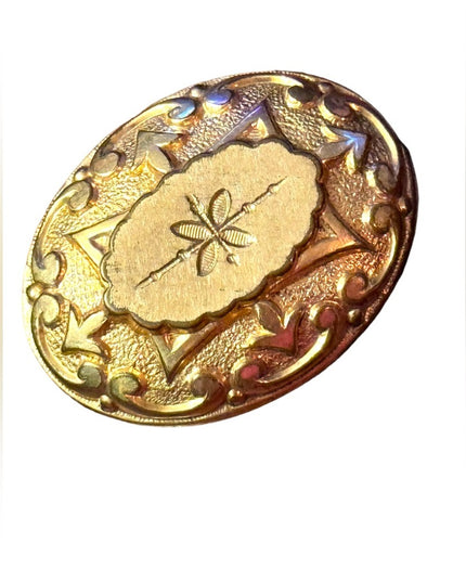 Victorian Antique art deco ornate oval Gold filled brooch