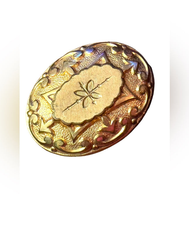Victorian Antique art deco ornate oval Gold filled brooch