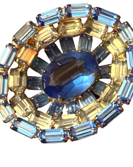 Vintage Mid century c1950s fancy Crystal Blue brooch oval beauty!