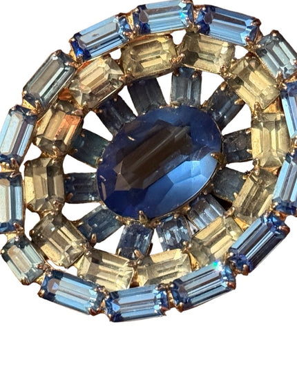 Vintage Mid century c1950s fancy Crystal Blue brooch oval beauty!