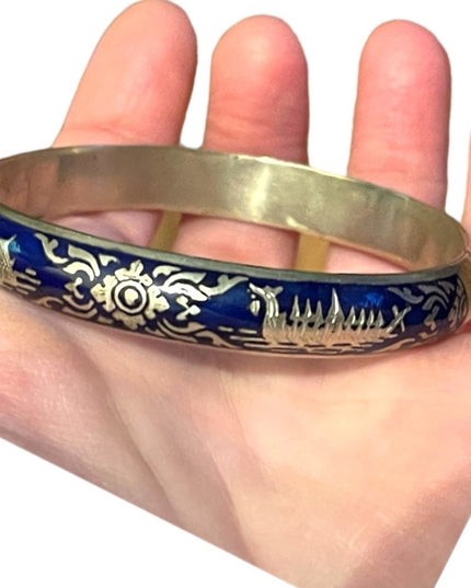 VTG Siam Sterling blue enamel bangle bracelet