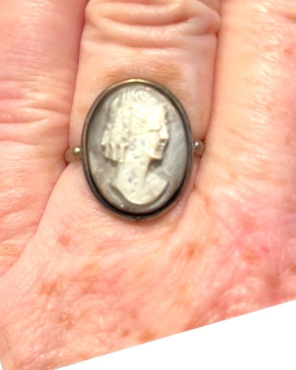 VTG Oxidized sterling silver Cameo ring