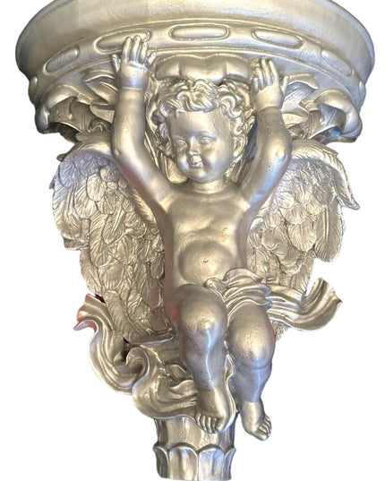 Vintage Resin LG angel silver metalic floating shelf Wall hanging