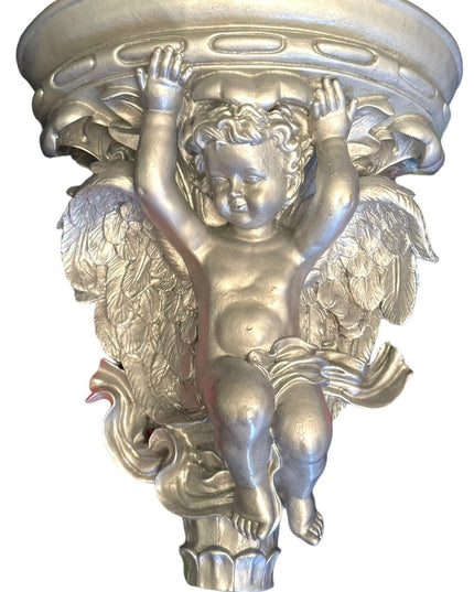 Vintage Resin LG angel silver metalic floating shelf Wall hanging