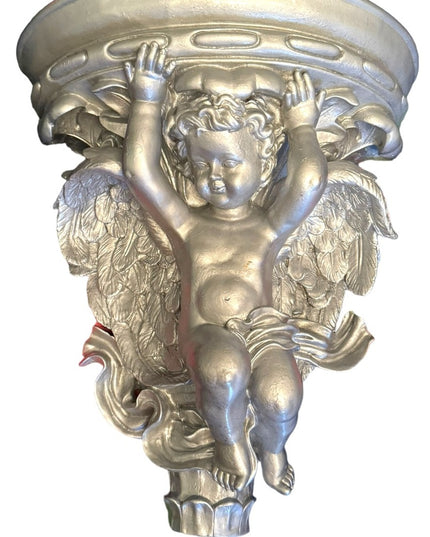 Vintage Resin LG angel silver metalic floating shelf Wall hanging