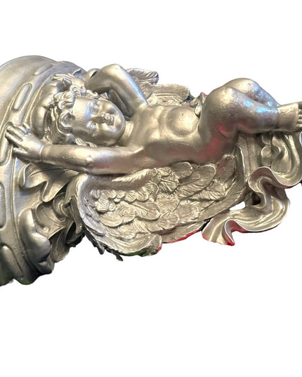 Vintage Resin LG angel silver metalic floating shelf Wall hanging