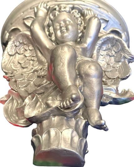 Vintage Resin LG angel silver metalic floating shelf Wall hanging