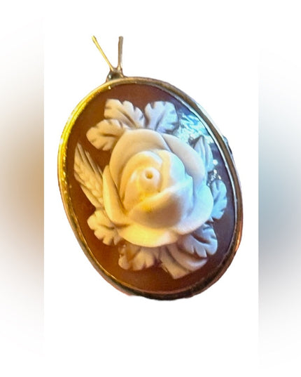 Vintage silver 800 Flower carved shell cameo brooch pendant