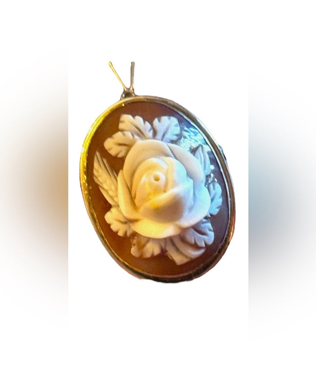 Vintage silver 800 Flower carved shell cameo brooch pendant
