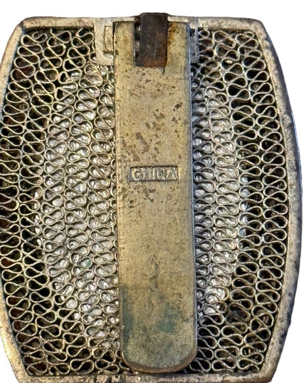 Antique Chinese export Scrimshaw  antiqued Silver Filigree Brooch