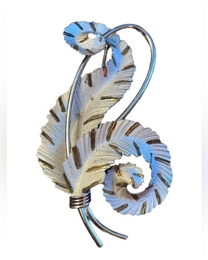 Vintage mid century 1950s brushed silver feather brooch Boyd Bond