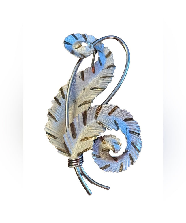 Vintage mid century 1950s brushed silver feather brooch Boyd Bond