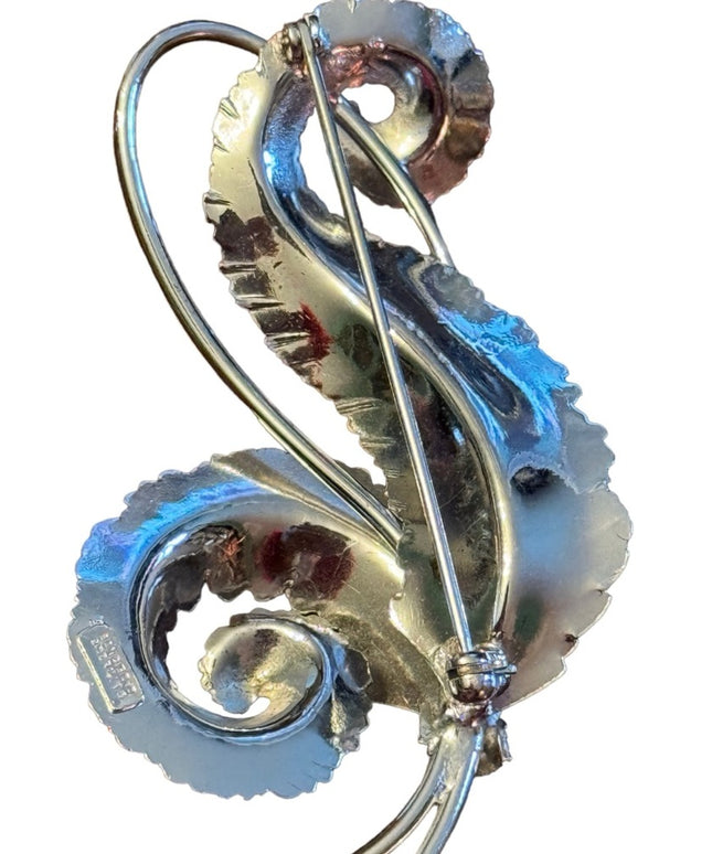 Vintage mid century 1950s brushed silver feather brooch Boyd Bond