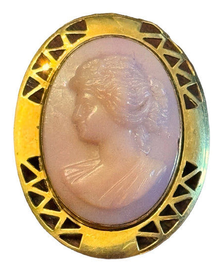 Vintage gold front frame Resin ornate cameo brooch