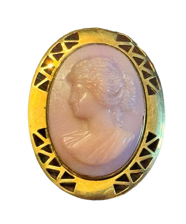 Vintage gold front frame Resin ornate cameo brooch