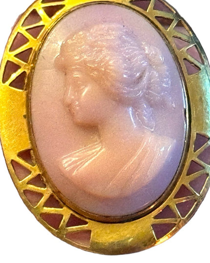 Vintage gold front frame Resin ornate cameo brooch