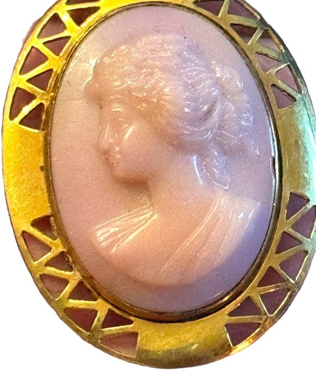 Vintage gold front frame Resin ornate cameo brooch