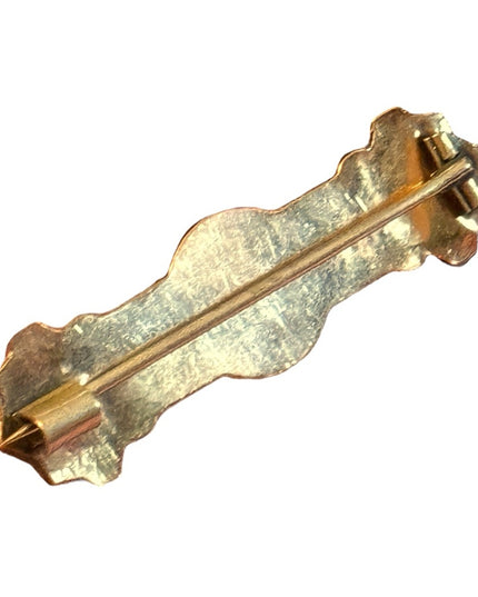 Antique Gold Filled Victorian Etruscan Taille D'Epargne black Enamel Bar Brooch