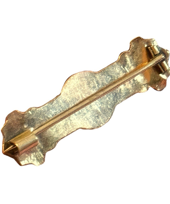 Antique Gold Filled Victorian Etruscan Taille D'Epargne black Enamel Bar Brooch