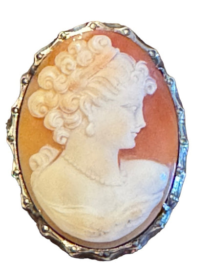 Vintage sterling silver 925 carved cameo large brooch pendant