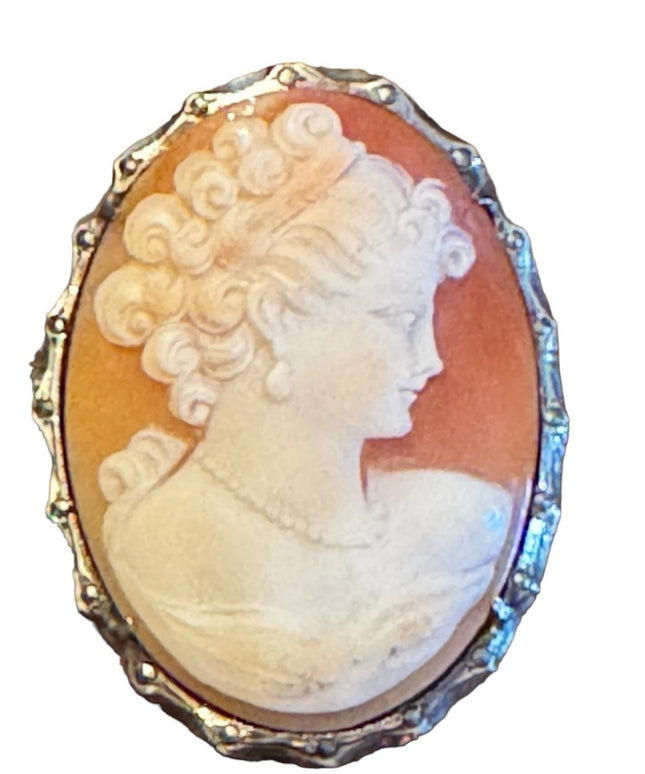 Vintage sterling silver 925 carved cameo large brooch pendant